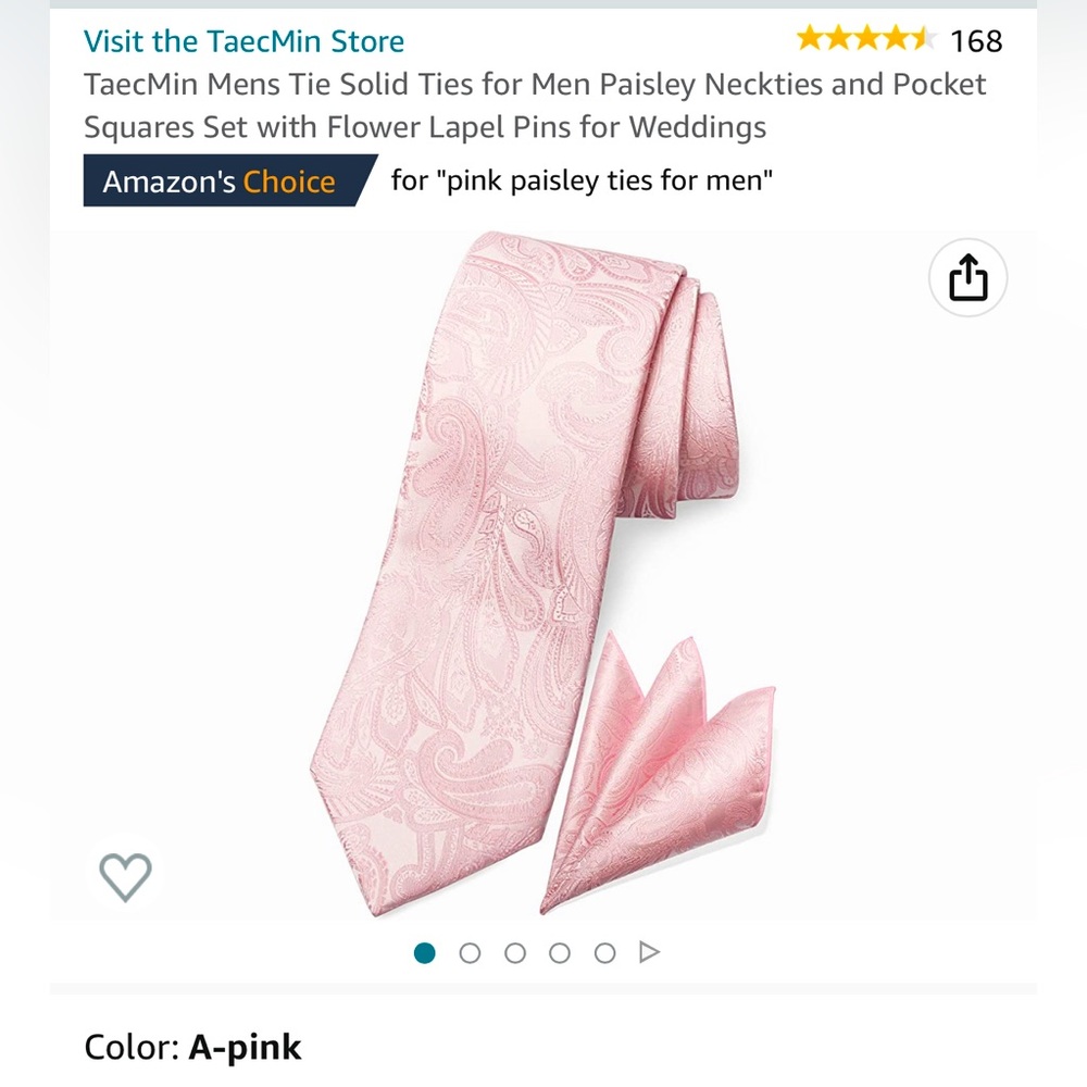 Light Pink Paisley Necktie, Pocket Square & Lapel Pin Set